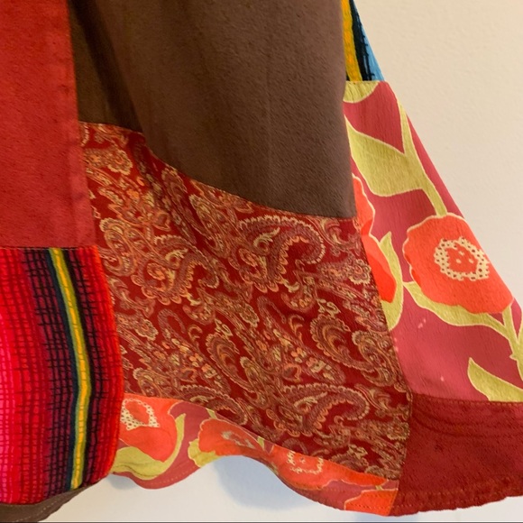 Vintage Skirt Patchwork Cabincore Boho Mixed Print Denim Midi Length Jean Skirt - Picture 7 of 14